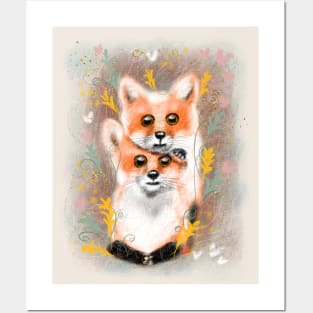 Cute fluffy foxes. Posters and Art